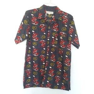 Dagacci short Sleeve Button Down Shirt Men's Medium Pattern Dragon